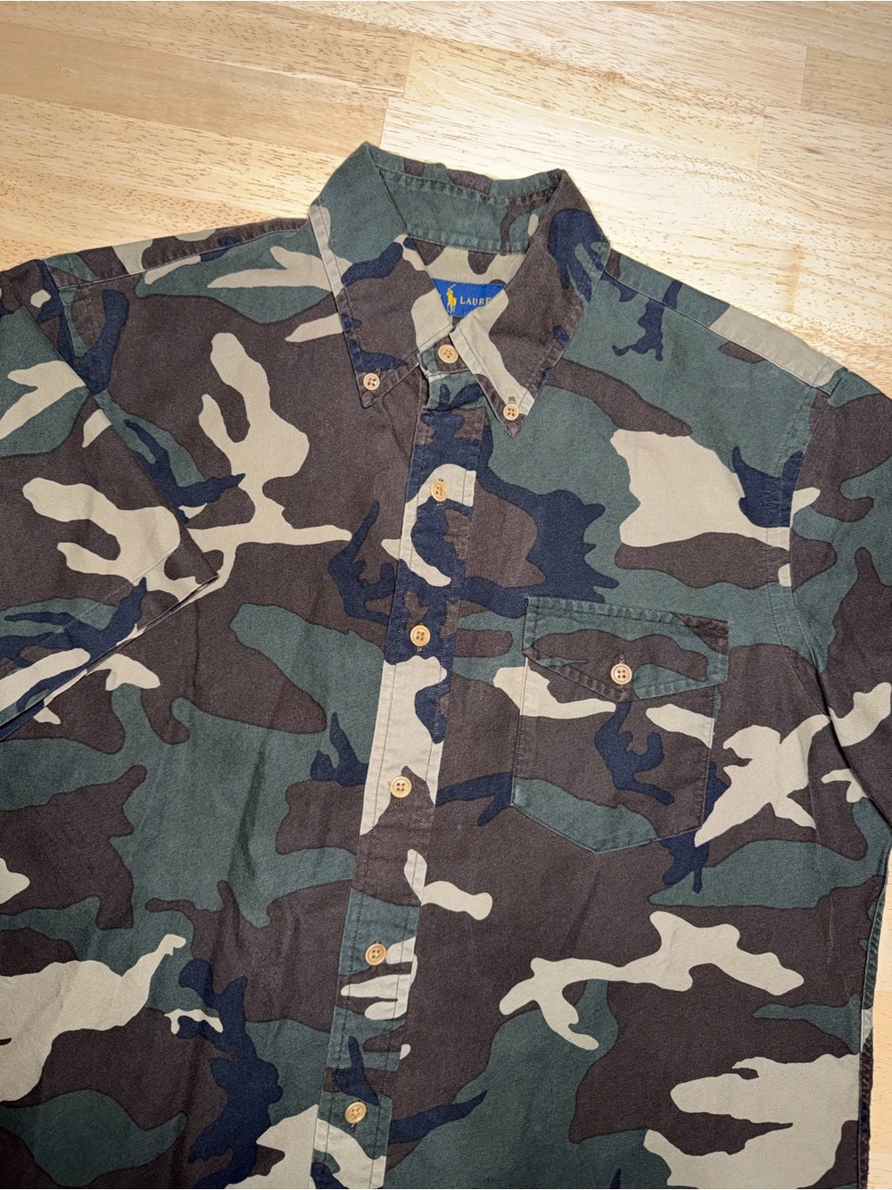 Polo Ralph Lauren Woodland Camo Button Down Shirt Mens Medium Green Camouflage
